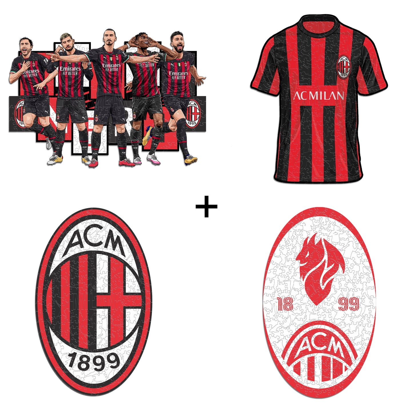 4 PACK AC Milan® Logo + Devil Logo + Jersey + 5 Players
