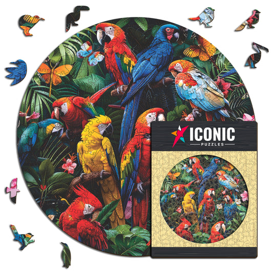 Colorful Parrots - Wooden Puzzle
