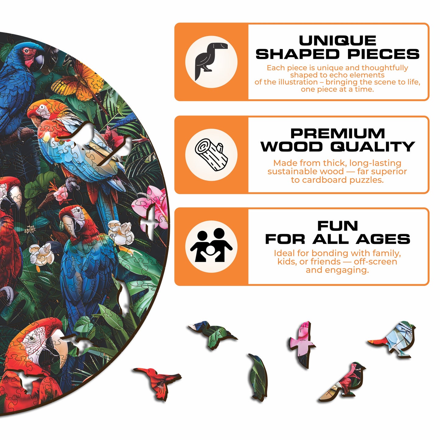 Colorful Parrots - Wooden Puzzle