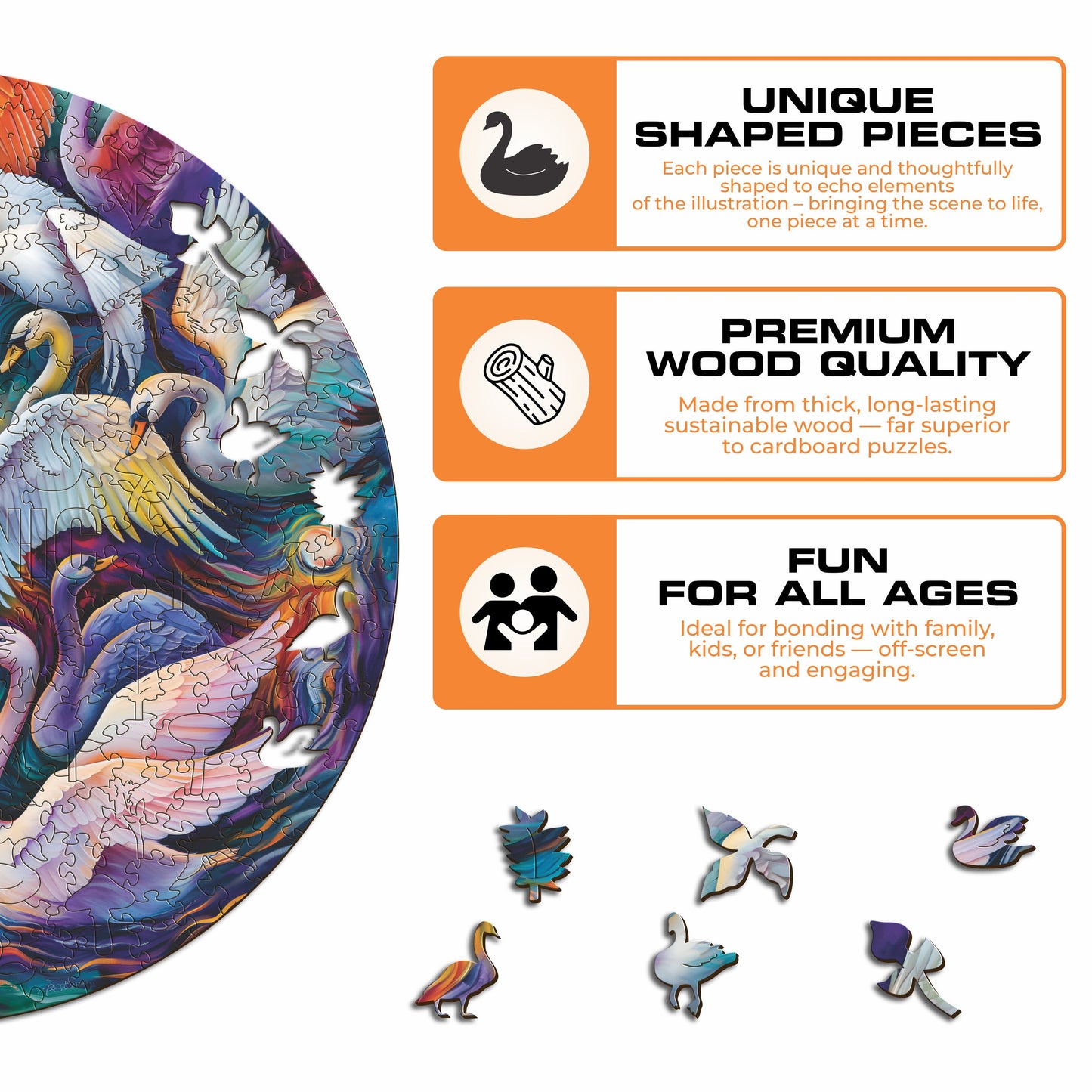Majestic Swans - Wooden Puzzle