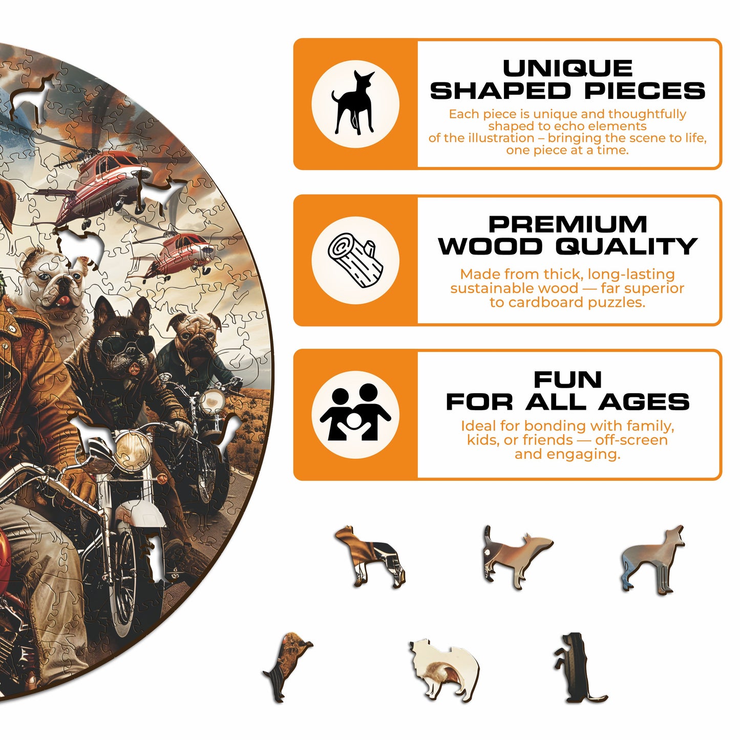 Motorcyclist Dogs - Wooden Puzzle